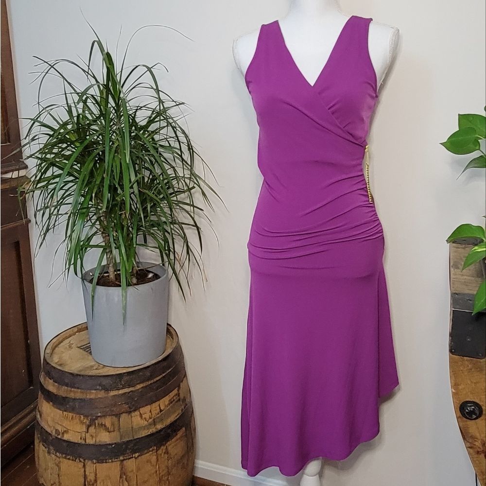 Michael Kors Pomegranate Purple V-Nec Asymmetrical Sleeveles Wrap Dress, XS - Picture 3 of 14